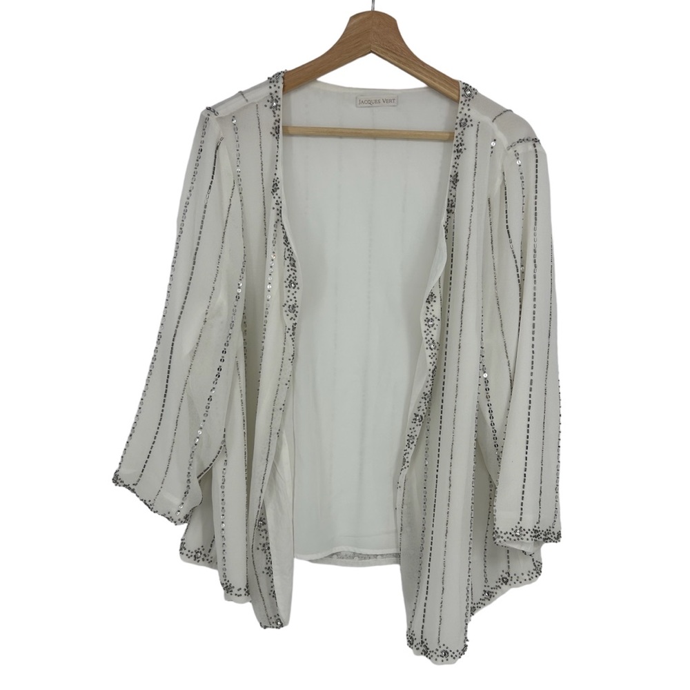 Jaques Vert Silver Beaded Embellished White Open Blazer